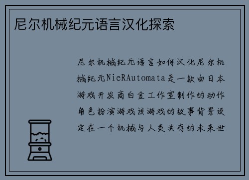 尼尔机械纪元语言汉化探索